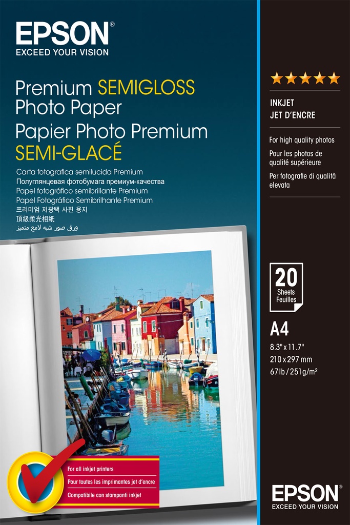 [807015440013] Epson Premium Semi-Gloss Photo Paper - A4 - 20 Vellen