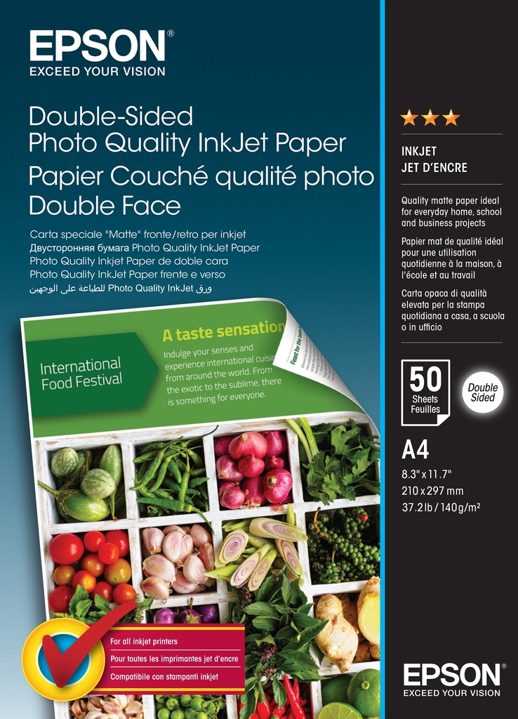 [807015440139] Epson Double-Sided Photo Quality Inkjet Paper - A4 - 50 Sheets