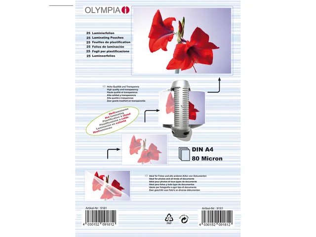 [908046440011] OLYMPIA 9181 OLYMPIA LAMINATING POUCHES A4
