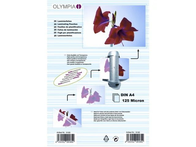 [908046440012] OLYMPIA 9185 OLYMPIA LAMINATING POUCHES A4