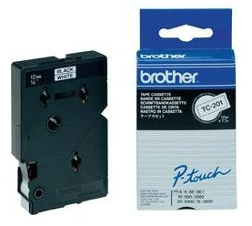 Brother Gloss Laminated Labelling Tape - 12mm, Black/White, 10-pk labelprinter-tape TC