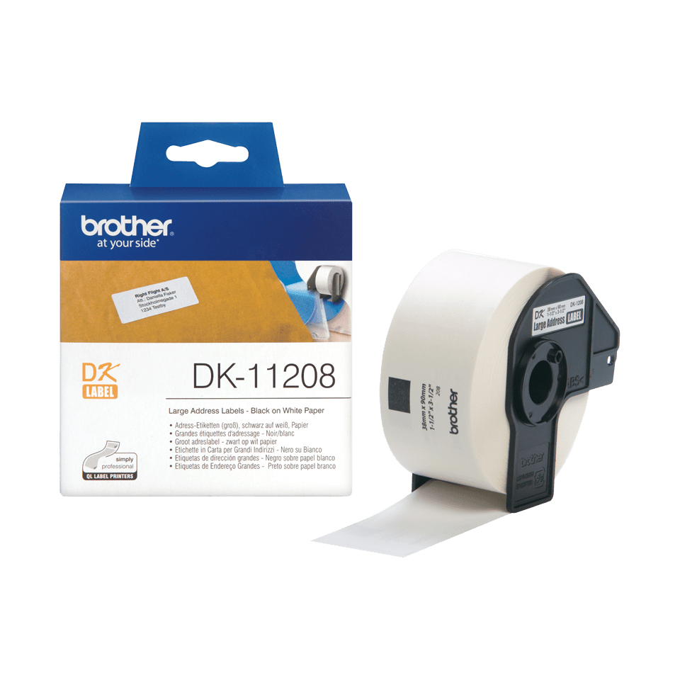 [914005440516] Brother DK-11208 labelprinter-tape Zwart op wit