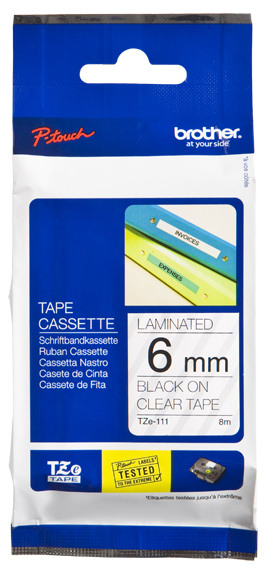 [914005440649] Brother TZE-111 labelprinter-tape Zwart op zilver
