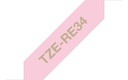 Brother TZE-RE34 labelprinter-tape Goud op roze