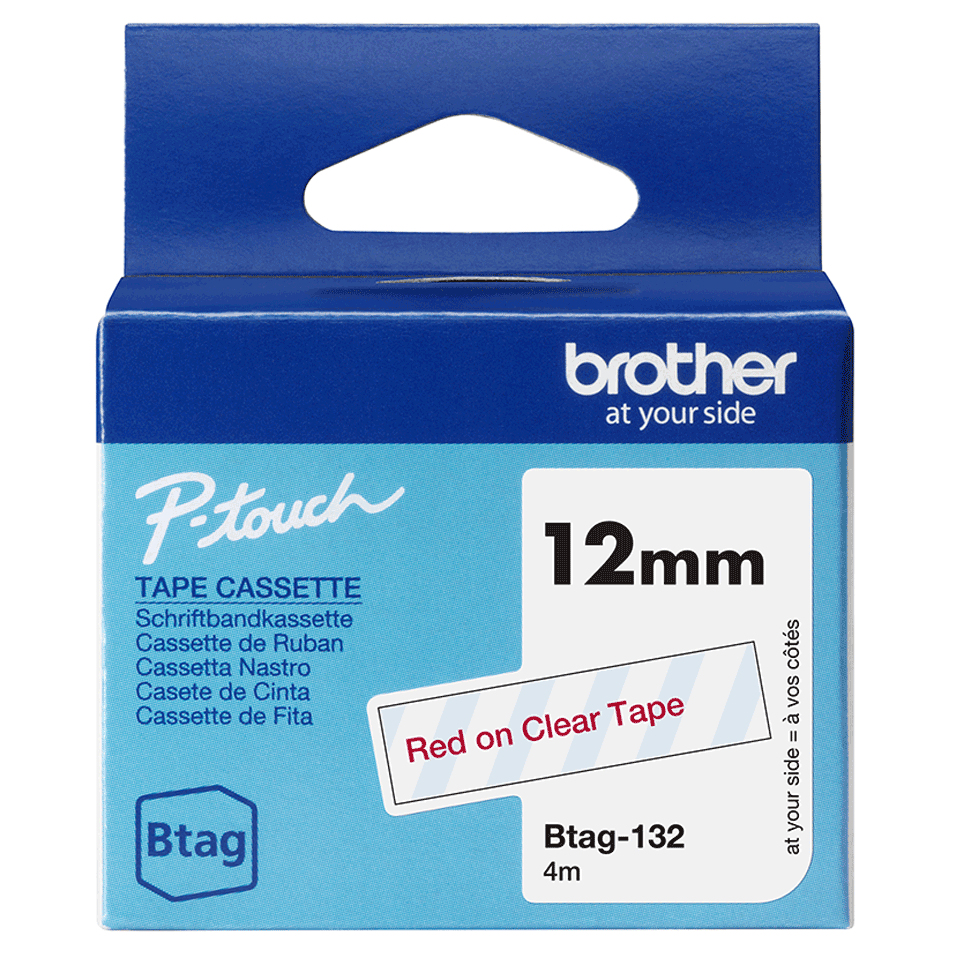 [914005440963] Brother BTAG-132 labelprinter-tape Rood op transparant