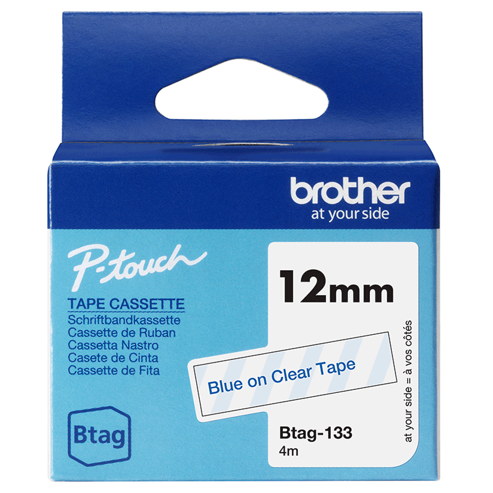 [914005440964] Brother BTAG-133 labelprinter-tape Blauw op transparant