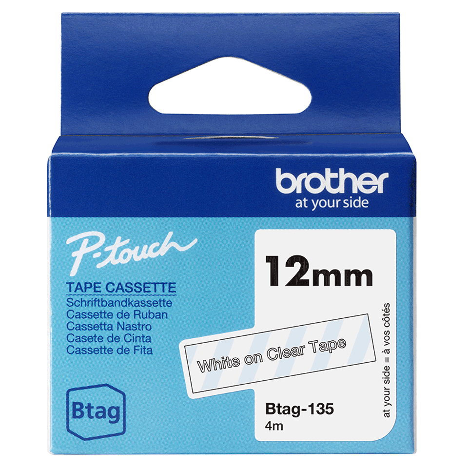 [914005440965] Brother BTAG-135 labelprinter-tape Wit op transparant