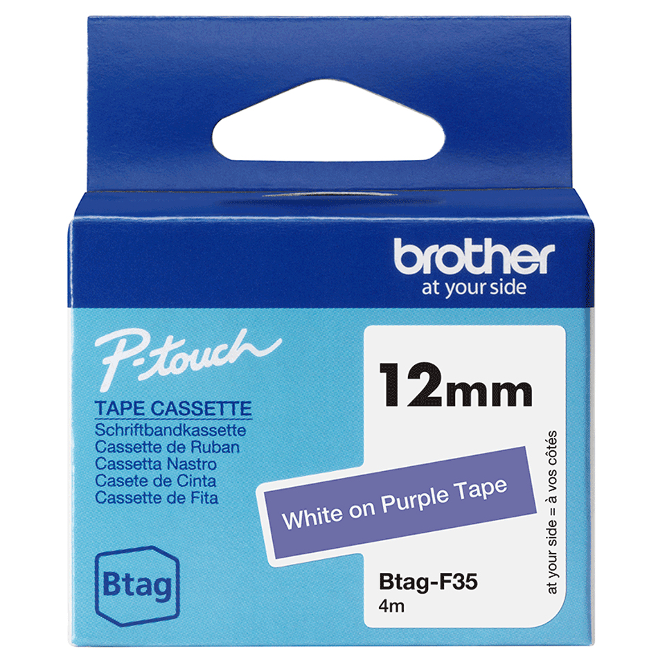 [914005440972] Brother BTAG-F35 labelprinter-tape Wit op paars