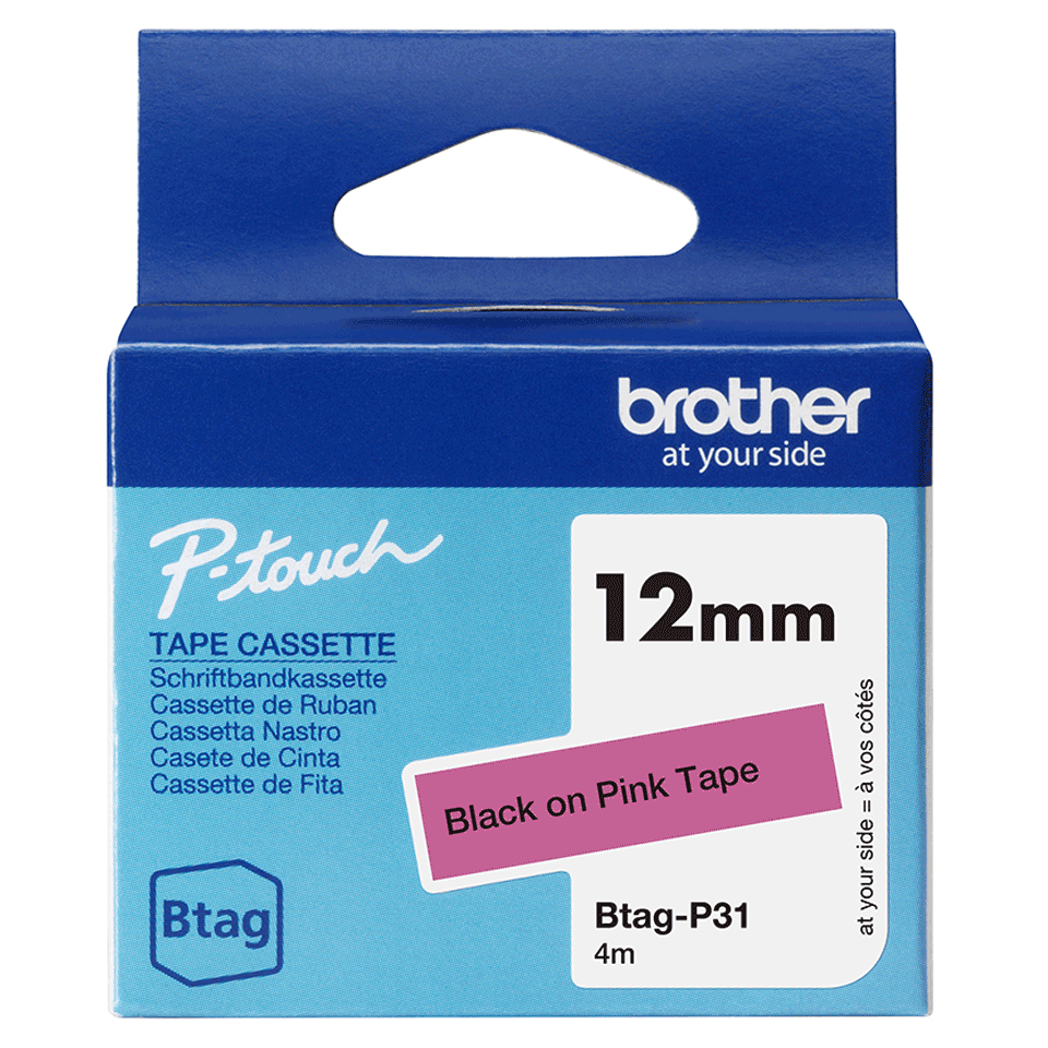 [914005440976] Brother BTAG-P31 labelprinter-tape Zwart op roze