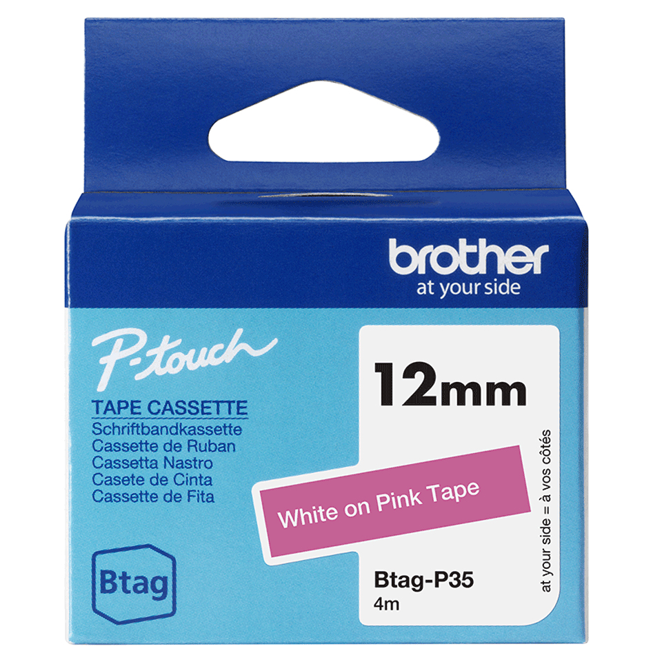 [914005440977] Brother BTAG-P35 labelprinter-tape Wit op roze