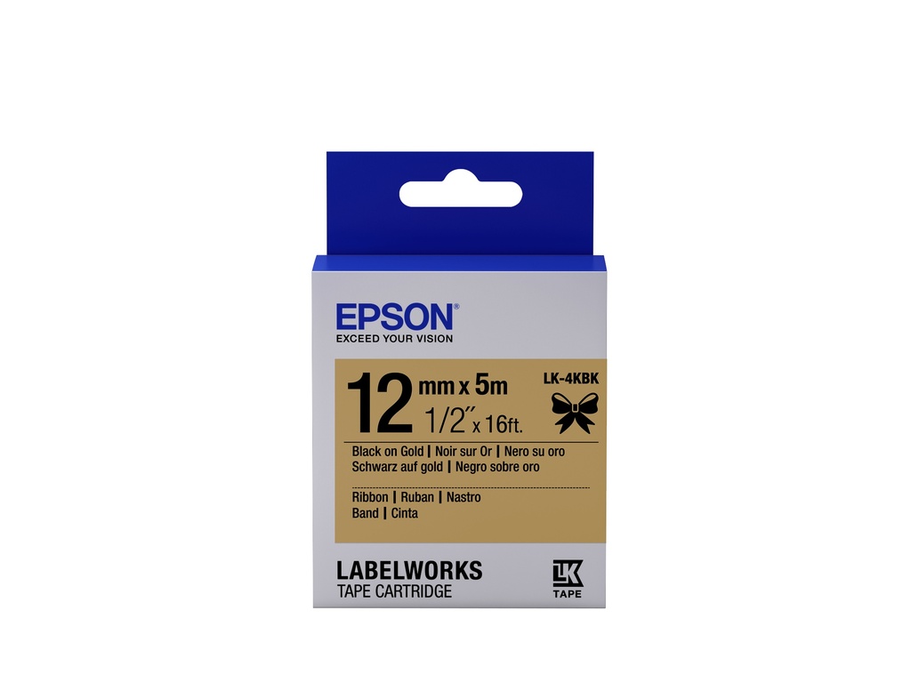 [914015440076] Epson Label Cartridge Satin Ribbon LK-4KBK, zwart/goud 12 mm (5 m)