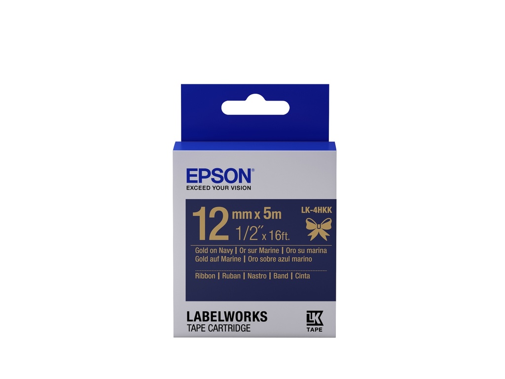 [914015440077] Epson Label Cartridge Satin Ribbon LK-4HKK, goud/marineblauw 12 mm (5 m)
