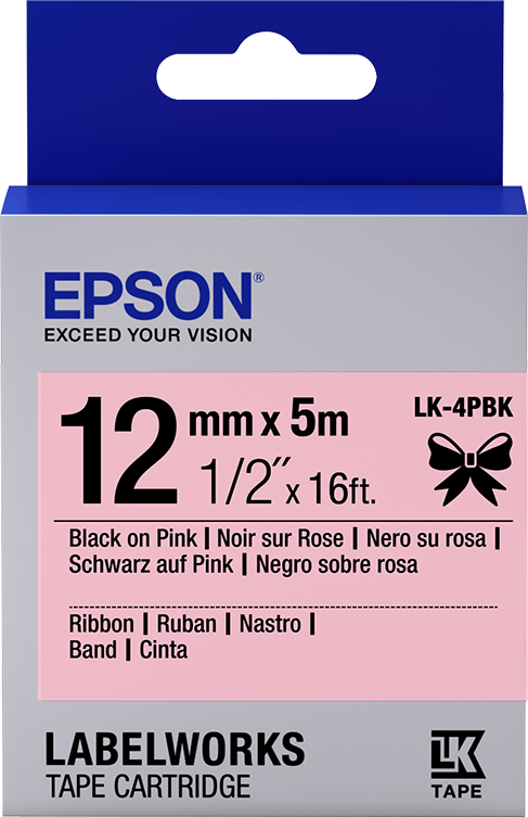 [914015440078] Epson Label Cartridge Satin Ribbon LK-4PBK zwart/roze 12 mm (5 m)