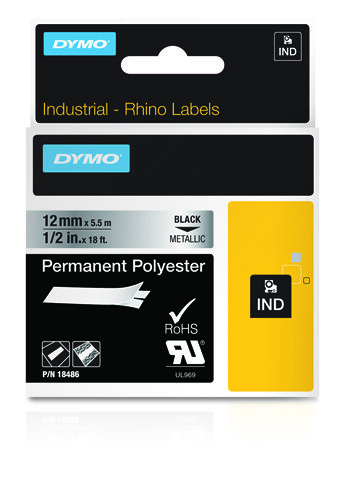 DYMO 18486 labelprinter-tape Zwart op metallic