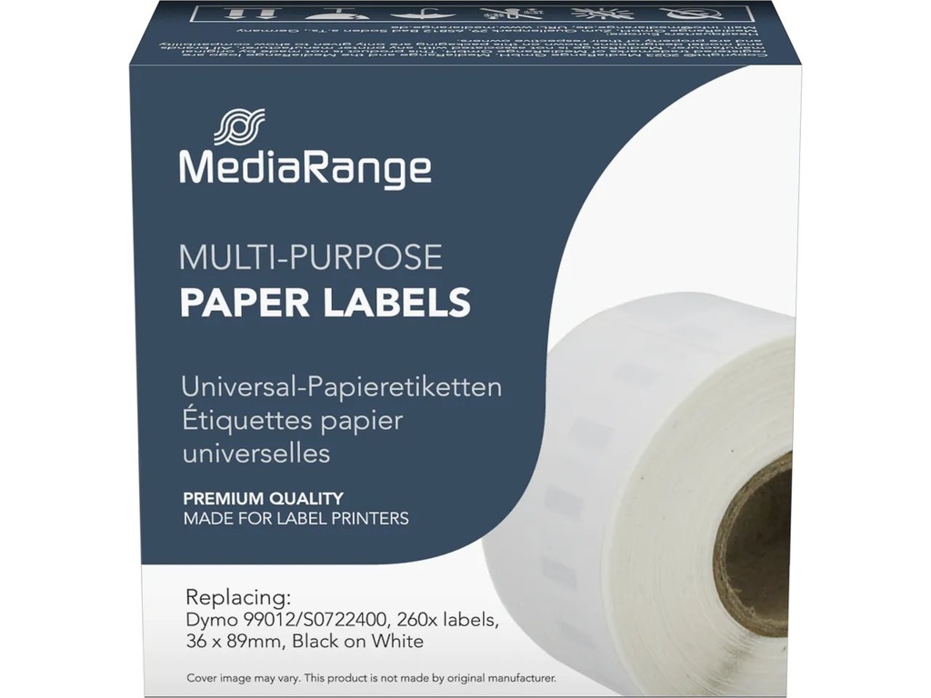 [914604440005] MediaRange ge Schriftband 36x89mm schw/weiß Dymo 99012/S0722400 260Stk