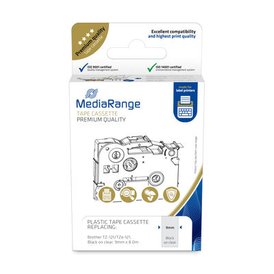 MediaRange MRBTZ121 labelprinter-tape Zwart op zilver