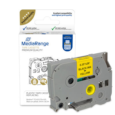 [914604440018] MediaRange MRBTZ621 labelprinter-tape Zwart op geel TZ/TZe