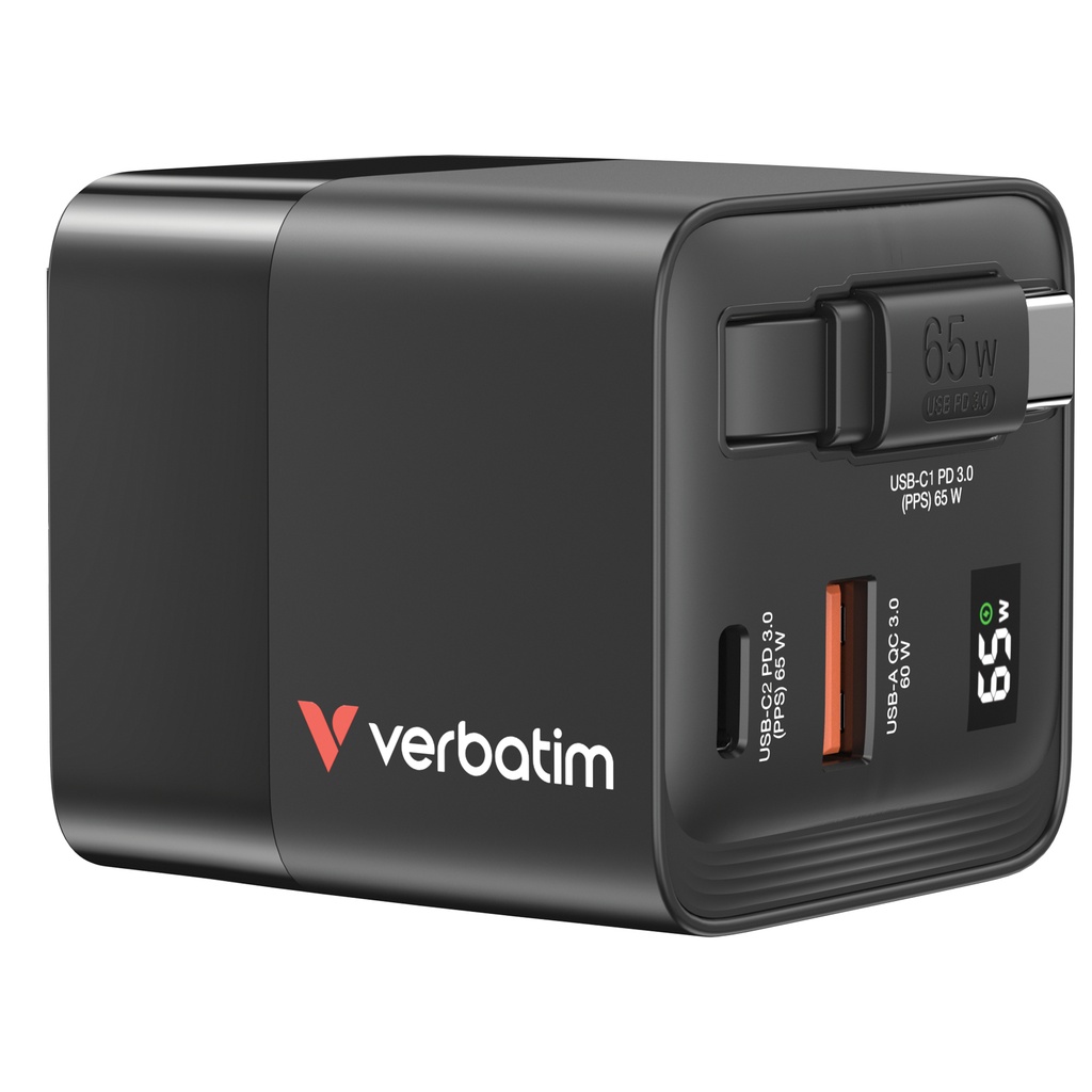 [500076440049] Verbatim GaN Charger 65W Universeel Zwart AC Snel opladen Binnen
