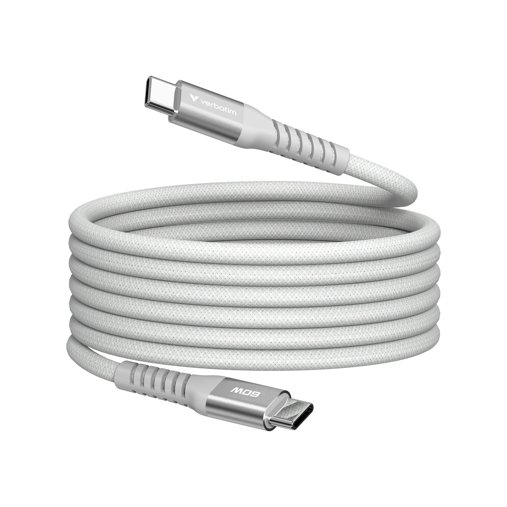[670076440027] Verbatim Sync & Charge Magnetische Kabel - 60W USB-C naar USB-C 120 cm Grijs