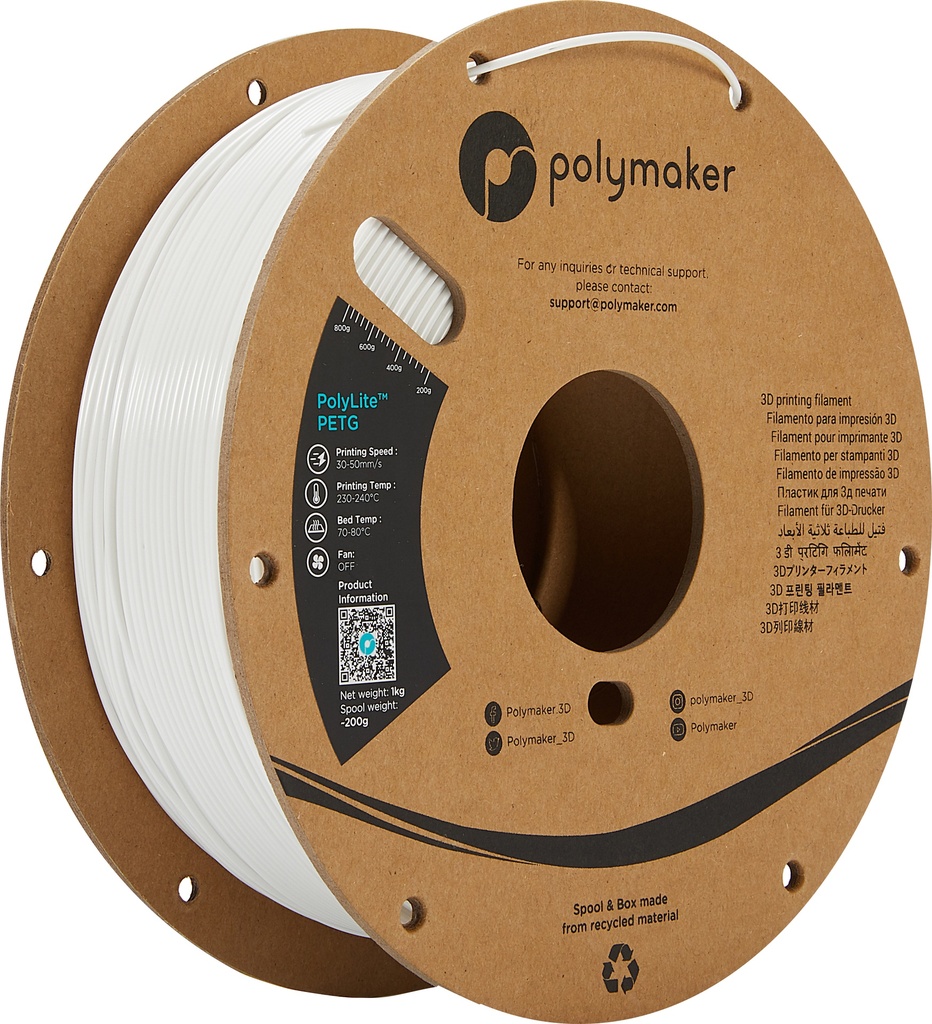 [109423440228] Polymaker PB01002 3D-printmateriaal Polyethyleentereftalaatglycol (PETG) Wit 1 kg