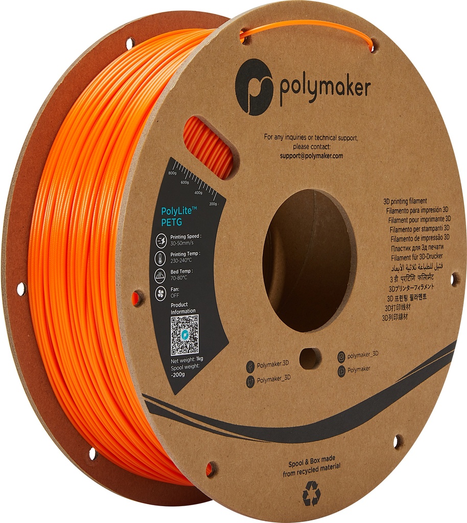 [109423440235] Polymaker PB01009 3D-printmateriaal Polyethyleentereftalaatglycol (PETG) Oranje 1 kg
