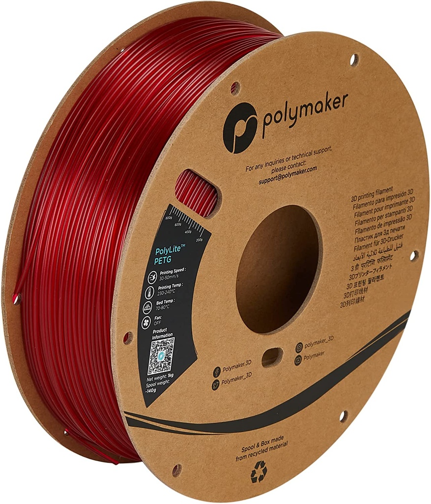 Polymaker PB01031 3D-printmateriaal Polyethyleentereftalaatglycol (PETG) Rood, Doorschijnend 1 kg