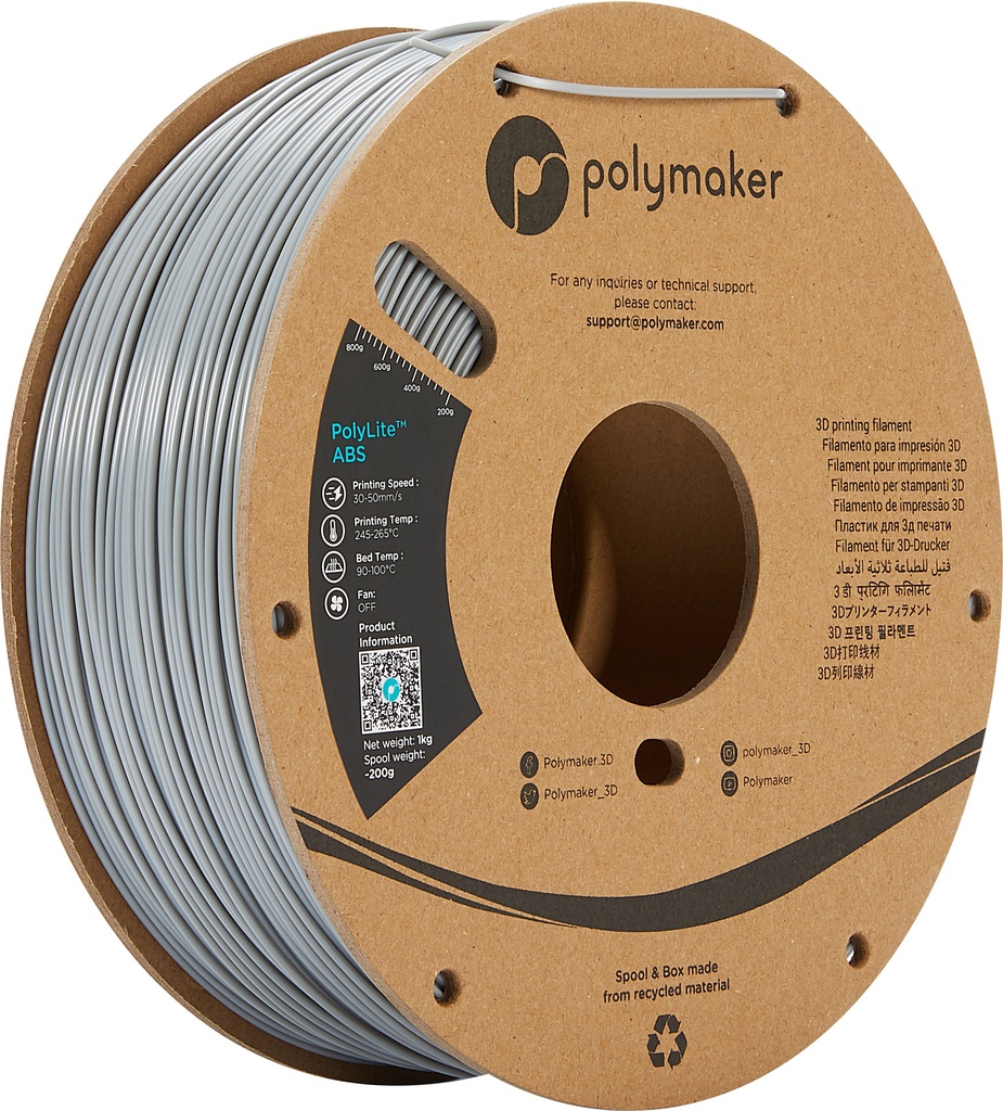 [109423440256] Polymaker PE01003 3D-printmateriaal ABS Grijs 1 kg