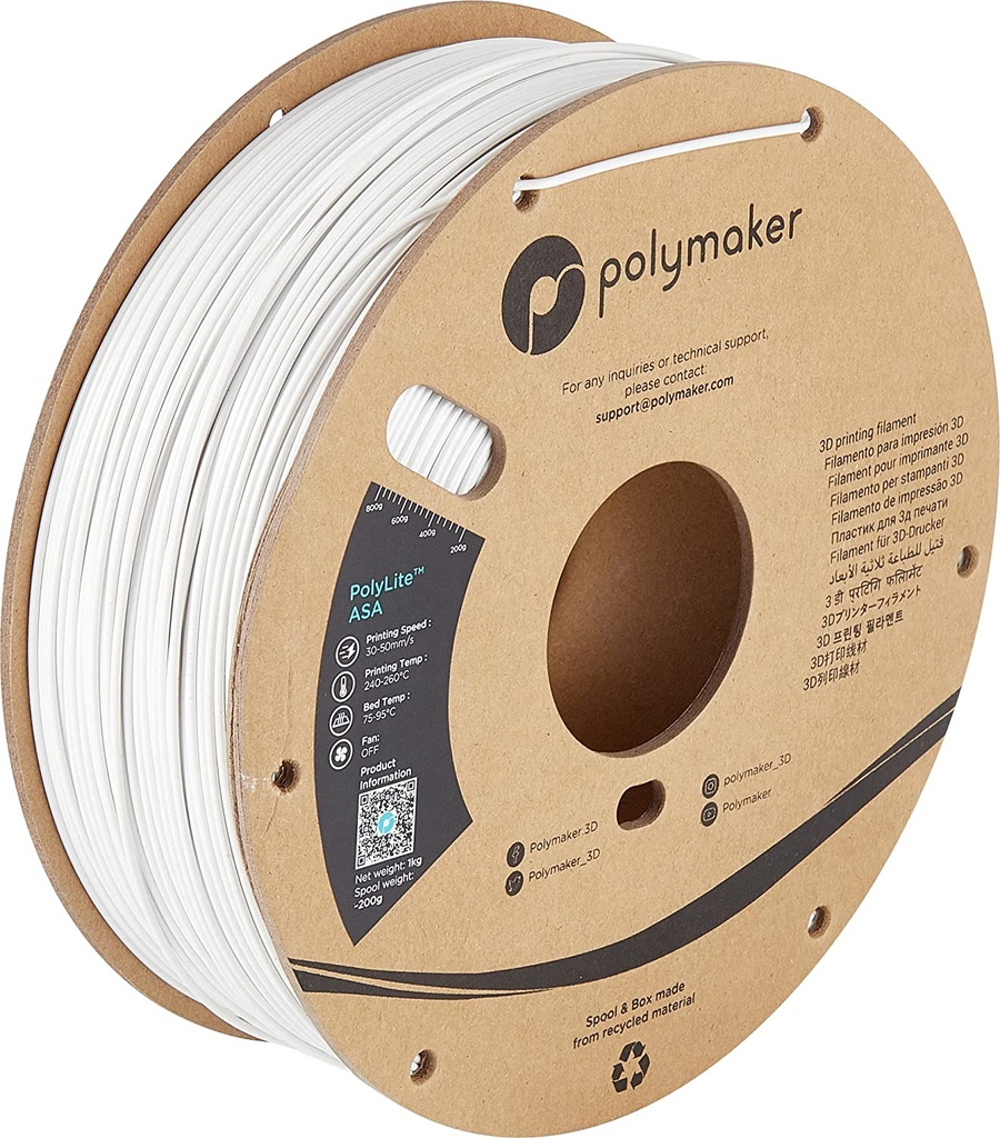 [109423440275] Polymaker PF01002 3D-printmateriaal Acrylonitril-styreen-acrylaat (ASA) Wit 1 kg