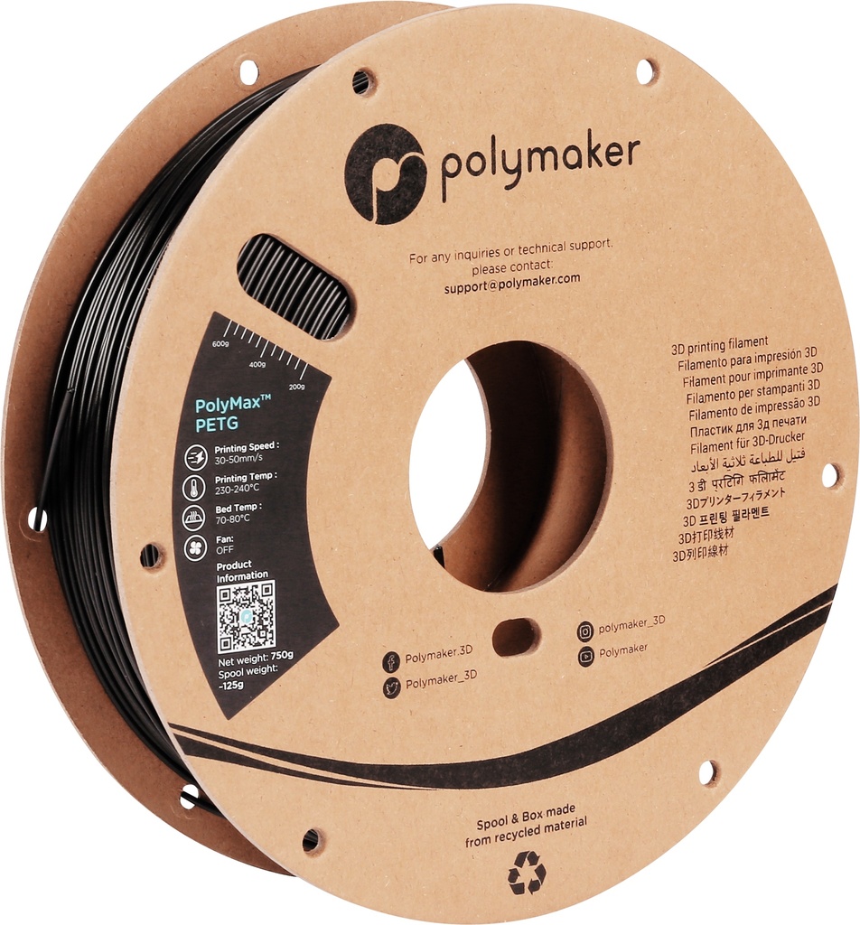 [109423440313] Polymaker PB02001 3D-printmateriaal Polyethyleentereftalaatglycol (PETG) Zwart 750 g