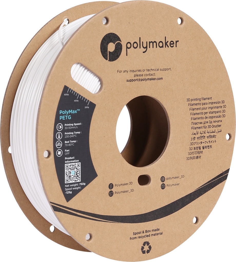[109423440314] Polymaker PB02002 3D-printmateriaal Polyethyleentereftalaatglycol (PETG) Wit 750 g