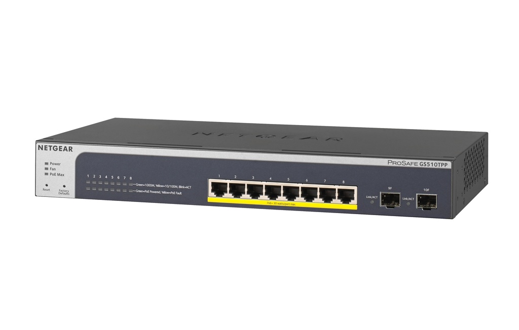 [415853440095] NETGEAR GS510TPP Managed L2/L3/L4 Gigabit Ethernet (10/100/1000) Power over Ethernet (PoE) Zwart