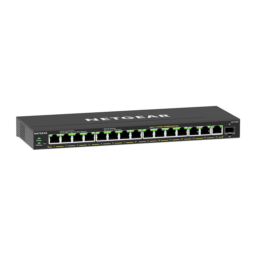 [415853440041] NETGEAR GS316EP-100PES netwerk-switch Managed Gigabit Ethernet (10/100/1000) Power over Ethernet (PoE) Zwart