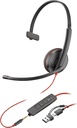 Poly Blackwire 3215 mono USB-C-headset + 3,5 mm stekker + USB-C/A-adapter (bulk)