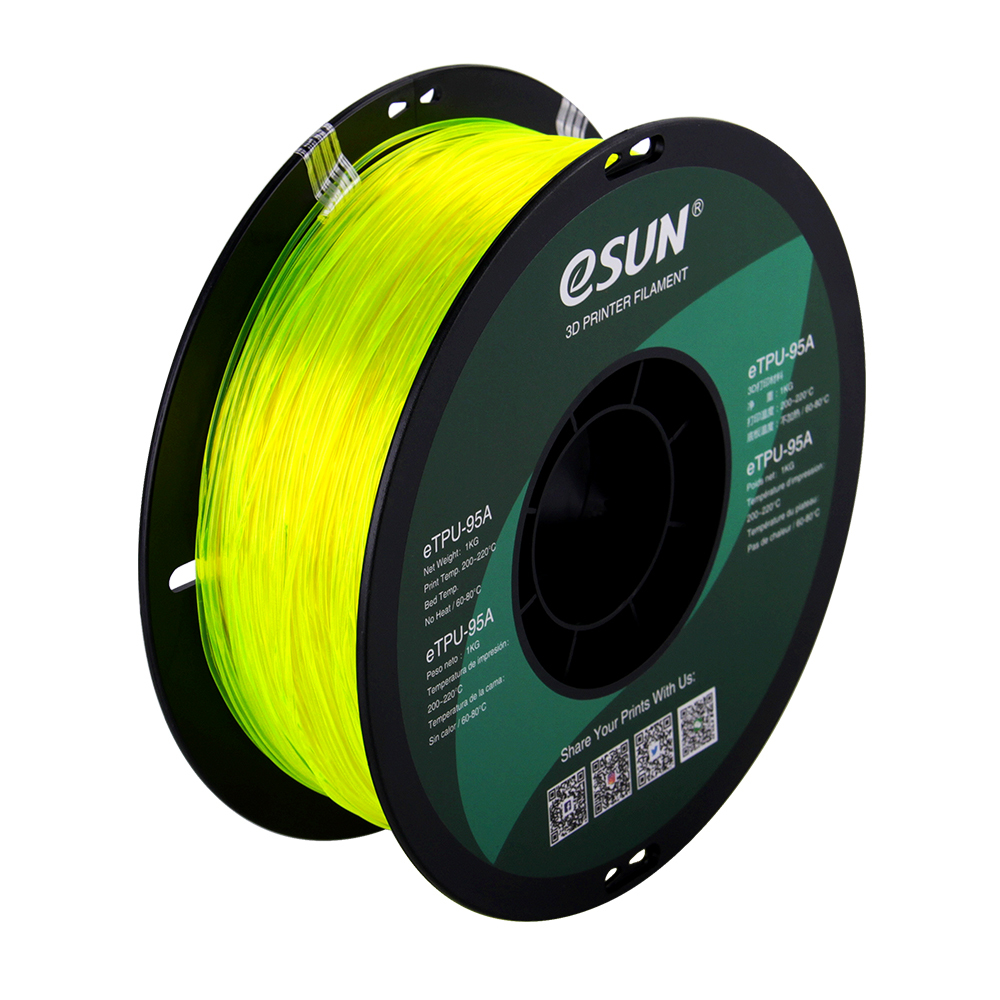 eSUN eTPU-95A 1.75mm Tr. Yellow 1kg 3D Filament Polymelkzuur-plus (PLA+) Transparant