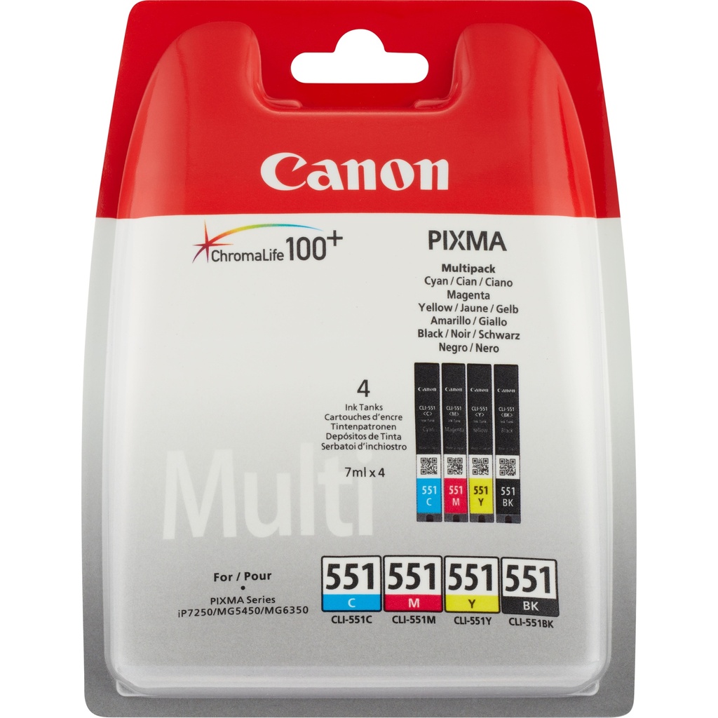 [170008440645] Canon CLI-551 inktcartridge 4 stuk(s) Origineel Normaal rendement Zwart, Cyaan, Magenta, Geel