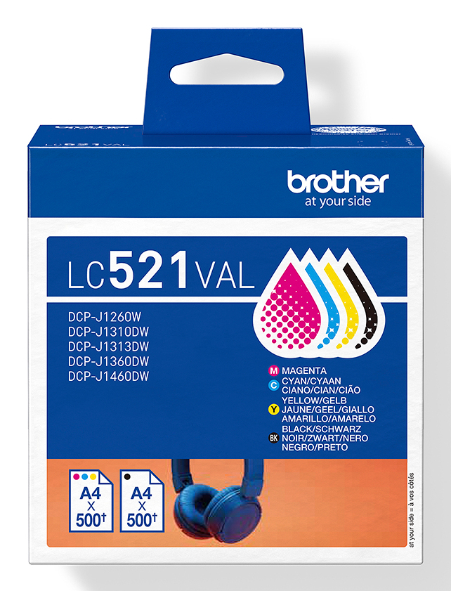 [170005440336] Brother LC521VAL inktcartridge 4 stuk(s) Origineel Zwart, Cyaan, Magenta, Geel