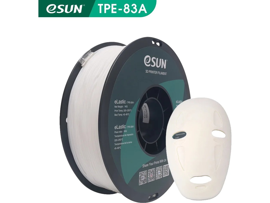[109866440159] ESUN TPE-83A 1,75mm WHITE 1kg + PLASTIC ROLL