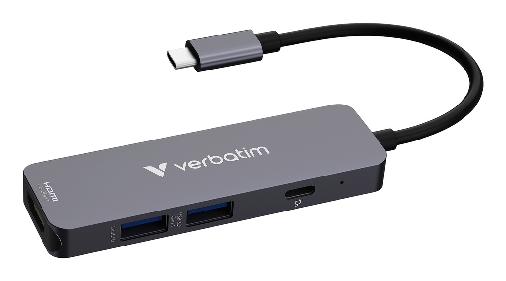 Verbatim USB-C essentiële multipoort hub 4 poorten: HDMI, USB-C PD, USB-A 3.2 Gen 1, USB-A