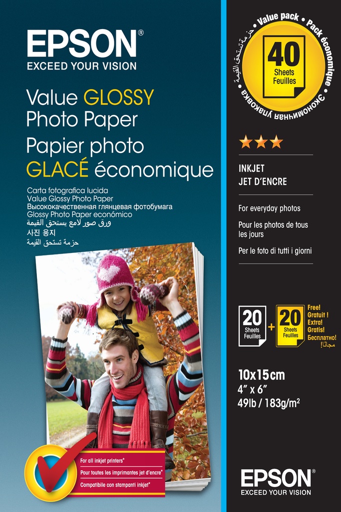 [802015440154] Epson Value Glossy Photo Paper - 10x15cm - 2x 20 Vellen (BOGOF)