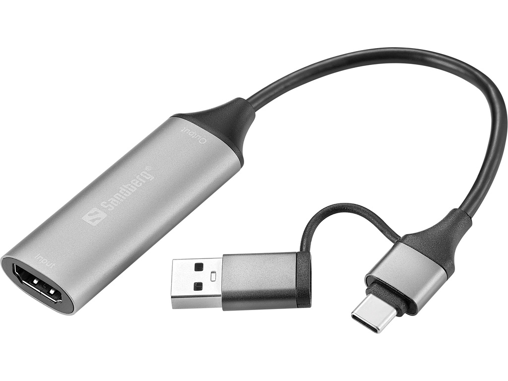 Sandberg 136-70 video kabel adapter HDMI Type A (Standaard) USB Type-A + USB Type-C Grijs