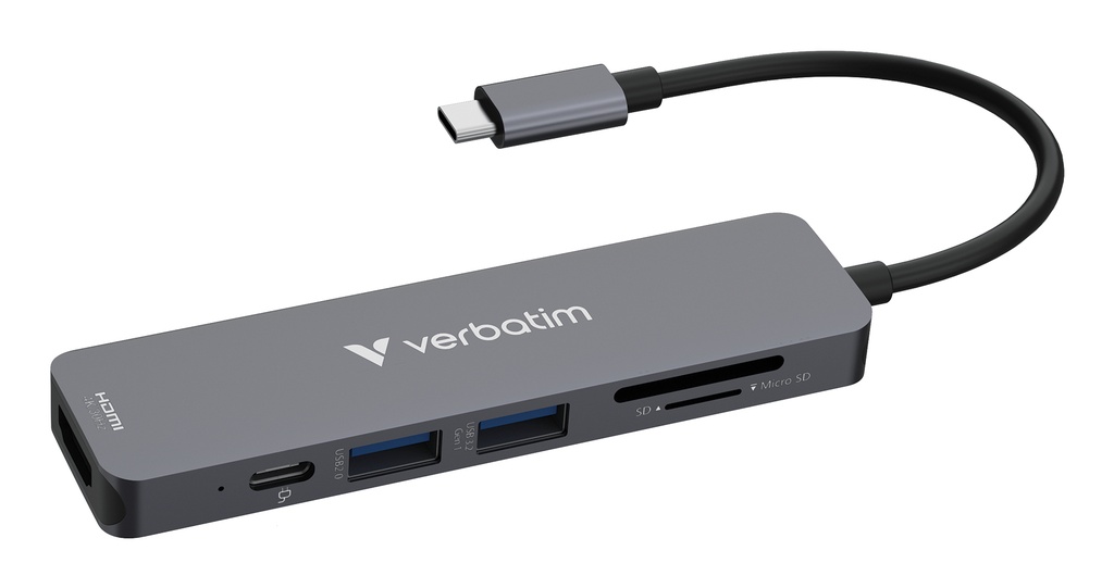 [415076440028] Verbatim USB-C essentiële multipoort hub 6 poorten: HDMI, USB-C PD, USB-A 3.2 Gen 1, USB-A, SD & microSD