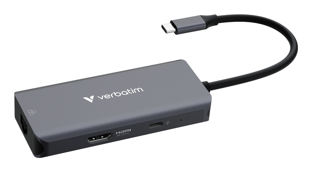 Verbatim USB-C essentiële multipoort hub 6 poorten: RJ45, HDMI, USB-C PD, 3 x USB-A 3.2 Gen 1