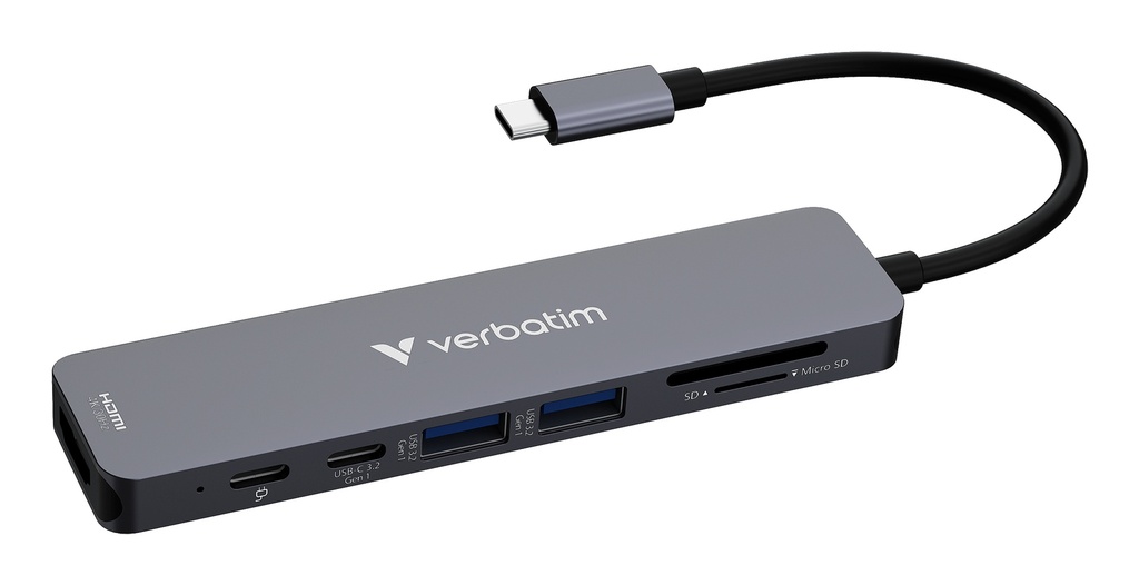 [415076440030] Verbatim USB-C essentiële multipoort hub 7 poorten: HDMI, USB-C, USB-C 3.2 Gen 1, 2 x USB-A 3.2 Gen 1, SD & microSD