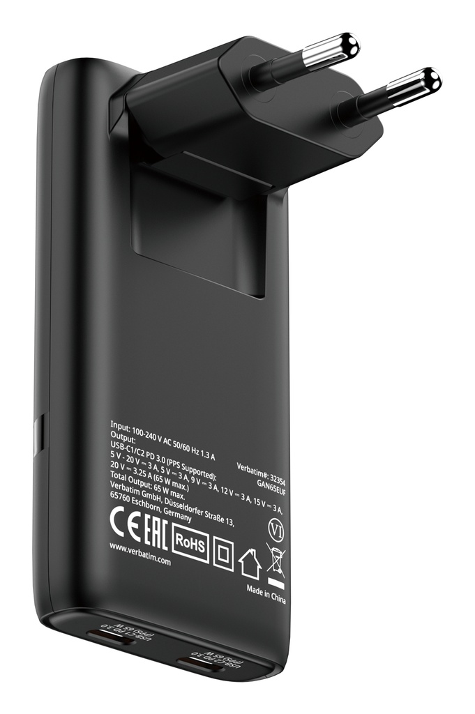 [500076440053] Verbatim 32354 oplader voor mobiele apparatuur Laptop, Smartphone, Tablet Zwart AC Snel opladen Binnen