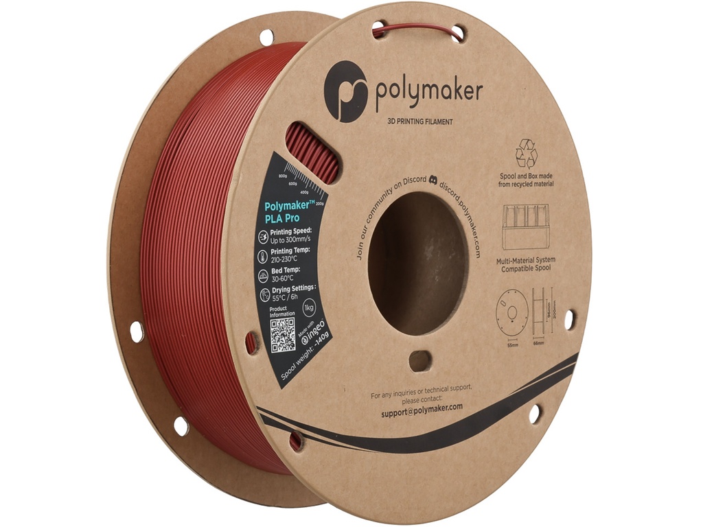 POLYMAKER PLA PRO 1,75mm HS TOUGH MET DARK RED 1k