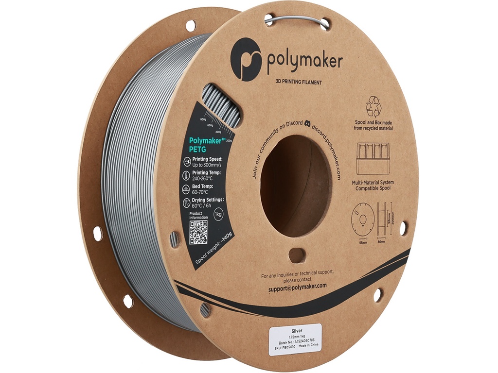 [109423440548] POLYMAKER PETG 1,75mm SILVER 1kg