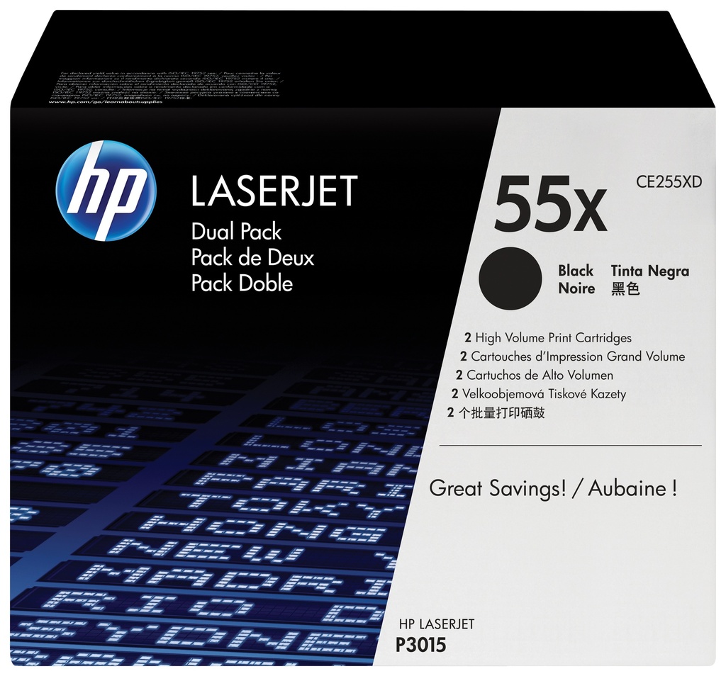 HP 55X originele high-capacity zwarte LaserJet tonercartridge, 2-pack