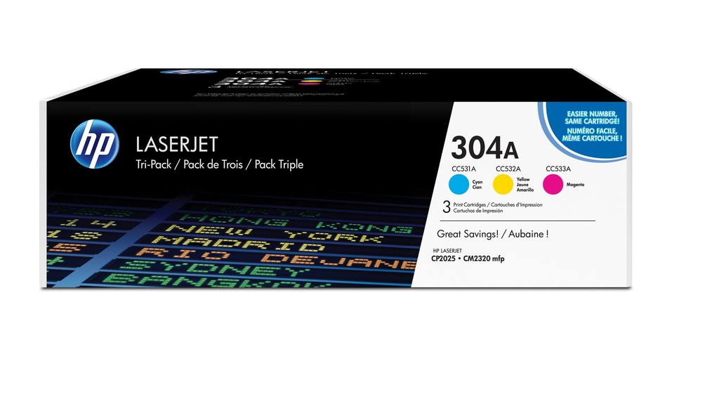 [120025440776] HP 304A originele cyaan/magenta/gele LaserJet tonercartridge, 3-pack