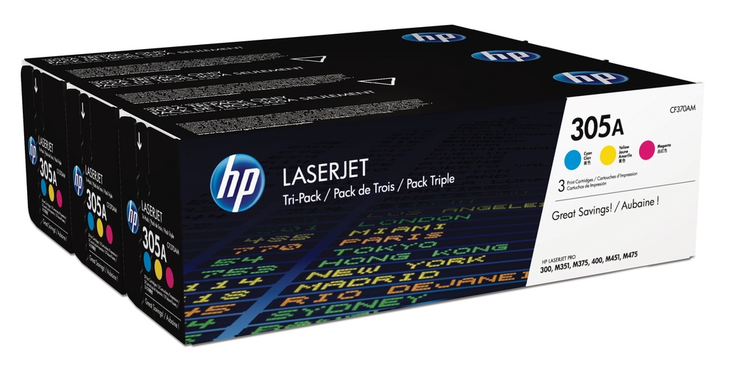 [120025440780] HP 305A originele cyaan/magenta/gele LaserJet tonercartridge, 3-pack