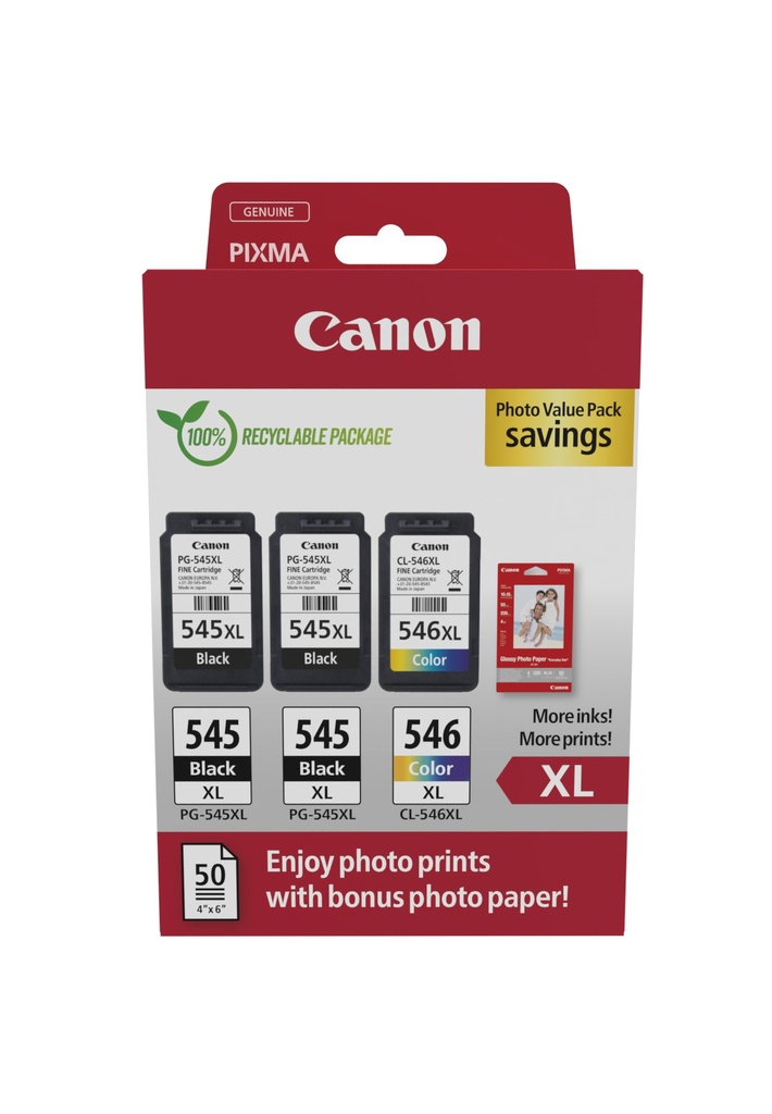 [170008441138] Canon 8286B015 inktcartridge 3 stuk(s) Origineel Hoog (XL) rendement Zwart, Cyaan, Magenta, Geel
